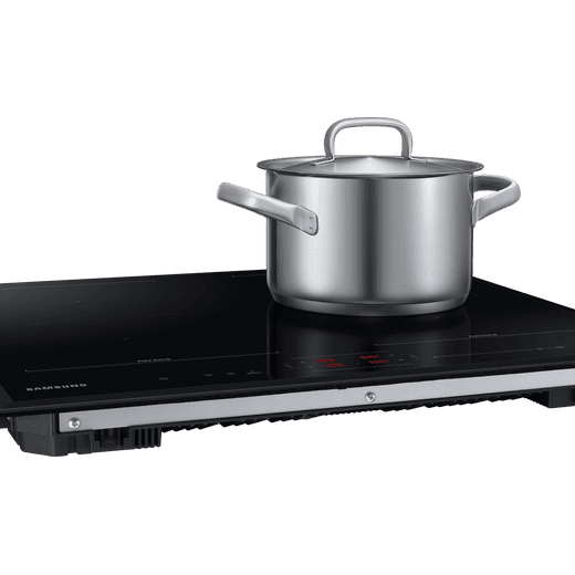 Samsung Series 5 NZ64B5066KK 59cm Induction Hob - Black - Side shot with pan