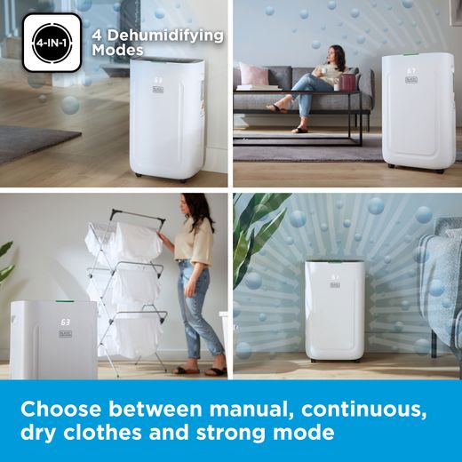 Black + Decker Smart Dehumidifier - White - Annotation - Choose different settings shot