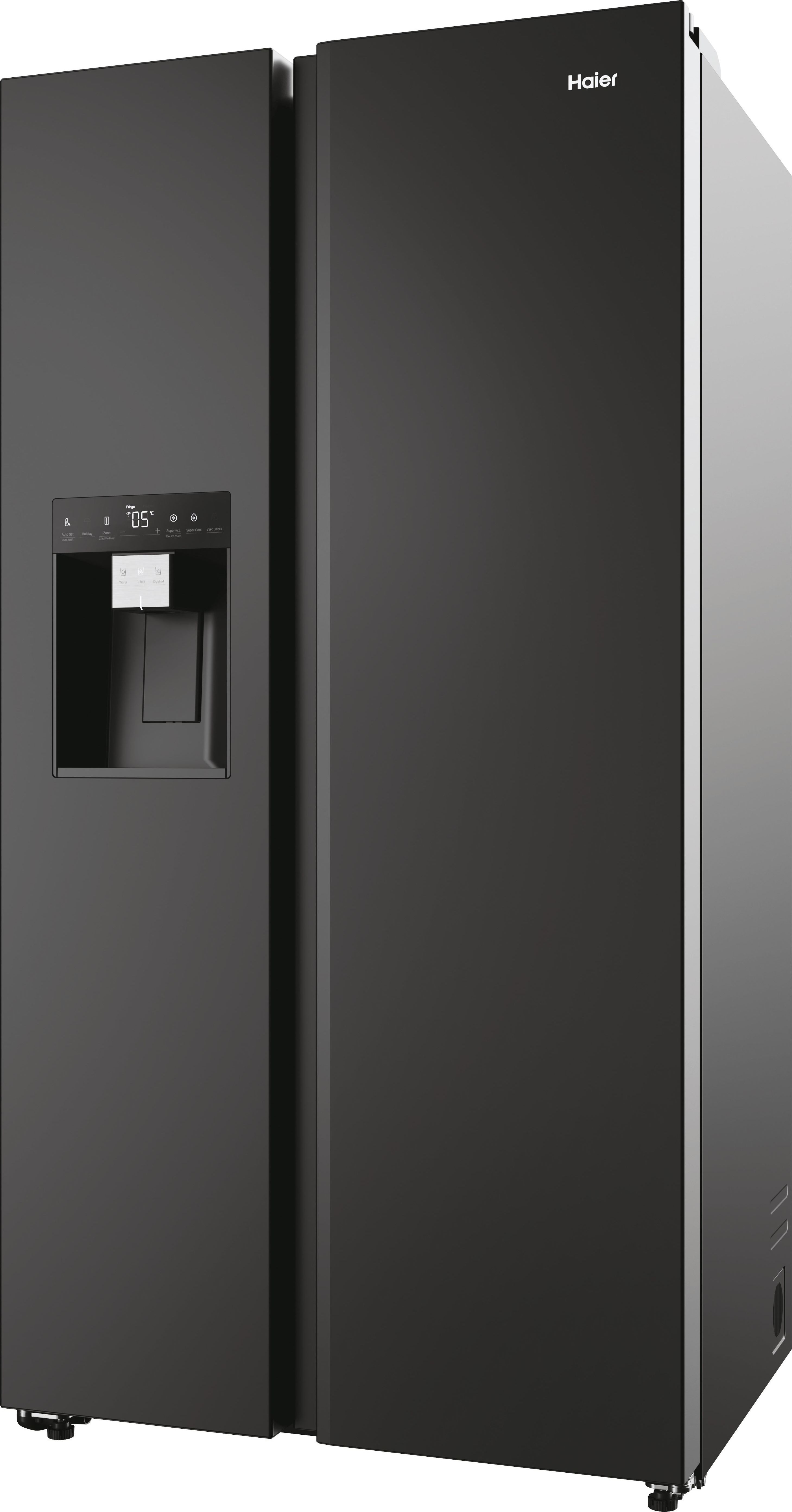 Haier HSW79F18DIPT Wifi Connected Plumbed Frost Free American Fridge Freezer - Black - D Rated, Black