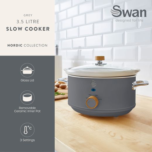 Swan Nordic SF17021GRYN 3.5 Litre Slow Cooker - Slate Grey - Annotation - Feature shot