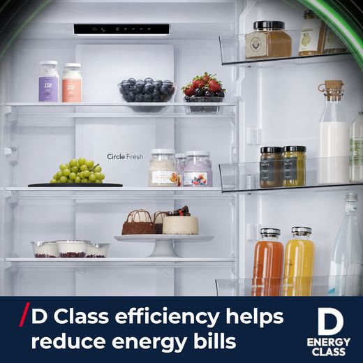 Hoover HONCQ2T6S18DWK 185cm 60/40 Total No Frost Fridge Freezer - White - annotation - energy efficient shot