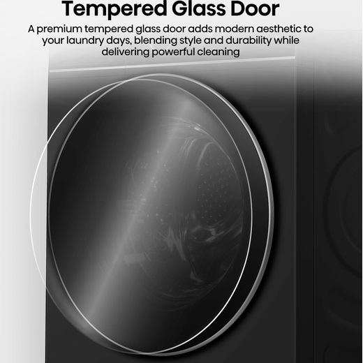 Hisense KitchenFit 5i Series WD5I1245BBRH Wifi Connected / 8Kg Washer Dryer with 1400 rpm - Black - Annotation - glass door shot
