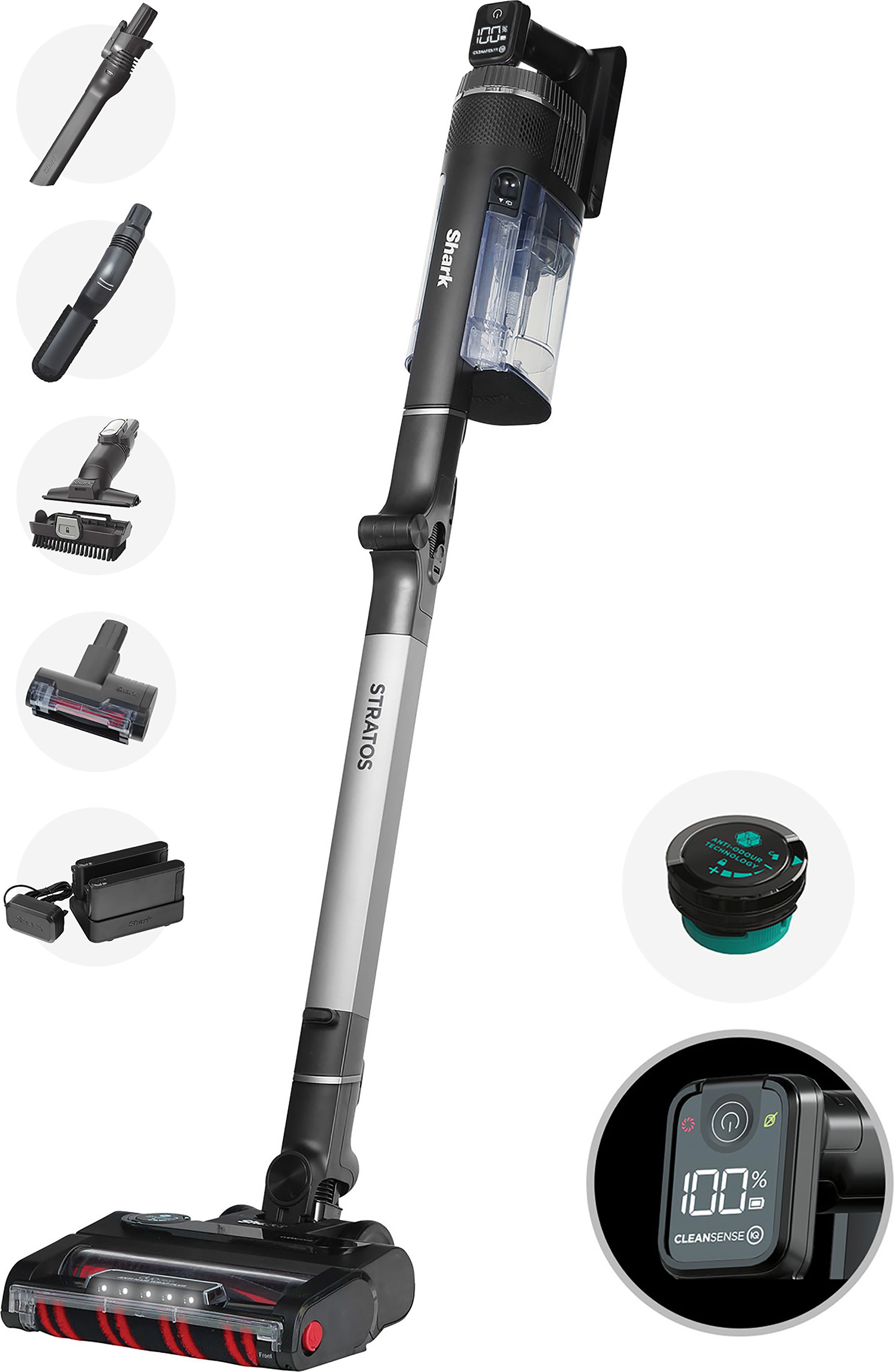 Shark Stratos with Anti-Hair Wrap Plus & Clean Sense IQ IZ420UKT Cordless Vacuum Cleaner with up to 120 Minutes Run Time - Charcoal Grey / Silver, Charcoal Grey / Silver
