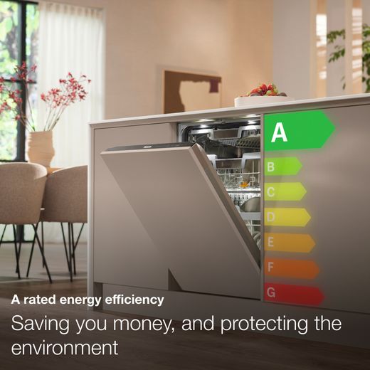 Miele Fully Integrated Standard Dishwasher - Clean Steel - Annotation - Energy label shot