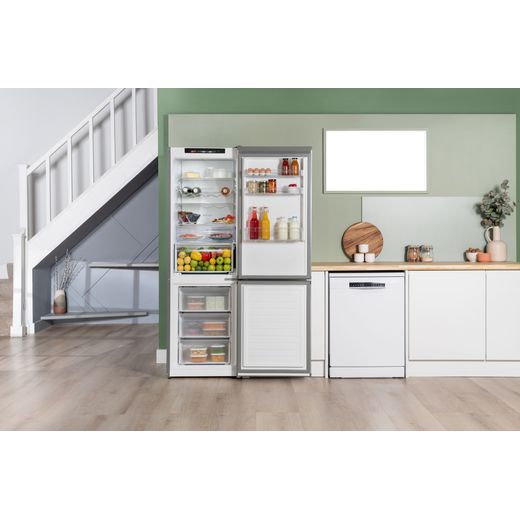 Bosch Series 4 60/40 Frost Free Fridge Freezer - Stainless Steel Effect  - Fridge freezer with door open shot
