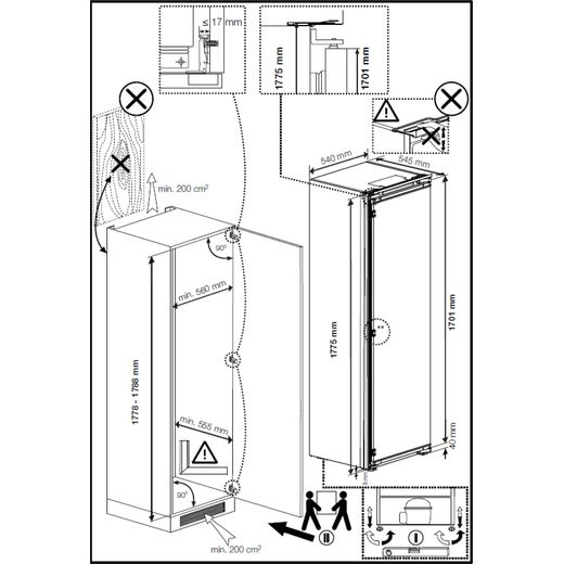 Beko Integrated Frost Free Upright Freezer with Sliding Door Fixing Kit - Annotation - Dimension shot