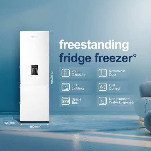 Fridgemaster MC55265DE 180cm 70/30 Fridge Freezer - White - Annotation - Features