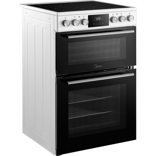 Midea MFO24EME4R118-WH 60cm Wide Double Oven Electric Cooker with Ceramic Hob - White - Right perpsective shot