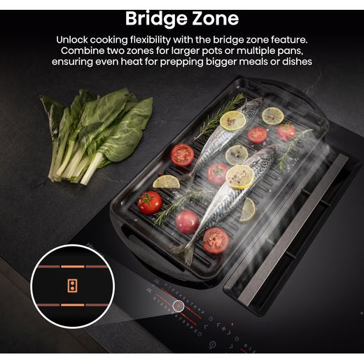 Hisense Hi6 HEH8432BSCWF Venting Induction Hob - Black - Annotation - Bridge zone shot