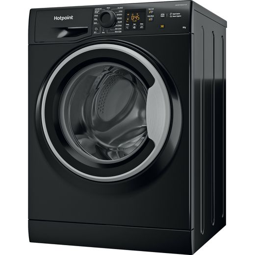 Hotpoint Anti-Stain NSWM 846 BS UK 8kg Washing Machine with 1400 rpm - Black - Left perspective shot