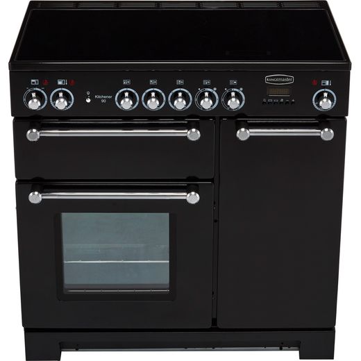 Rangemaster Kitchener 90cm Electric Range Cooker with Ceramic Hob - Black / Chrome