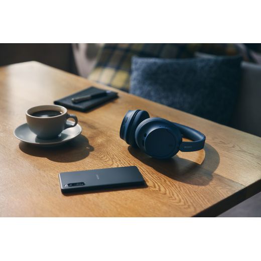 Sony WH-CH720N Wireless Noise Cancelling On-Ear Headphones - Blue - Annotation - Headphones on table shot