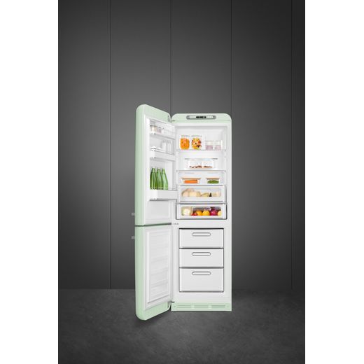 Smeg 50's Style FAB32LPG6UK 197cm 60/40 Frost Free Fridge Freezer - Pastel Green - Fridge freezer door open shot