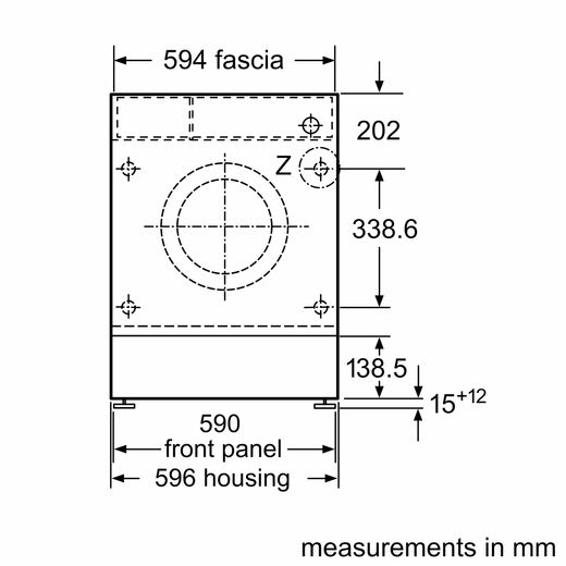 Bosch Series 8 WIW28502GB Integrated 8kg Washing Machine with 1400 rpm - White - DImensions