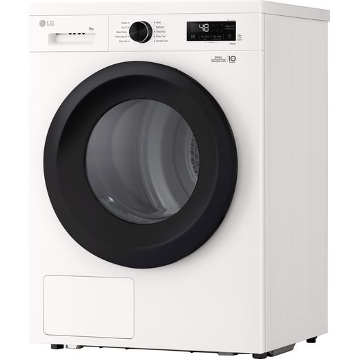 LG X10 Series Direct Drive™ RHX1009NWK Wifi Connected 9Kg Heat Pump Tumble Dryer - White - left perpsective shot