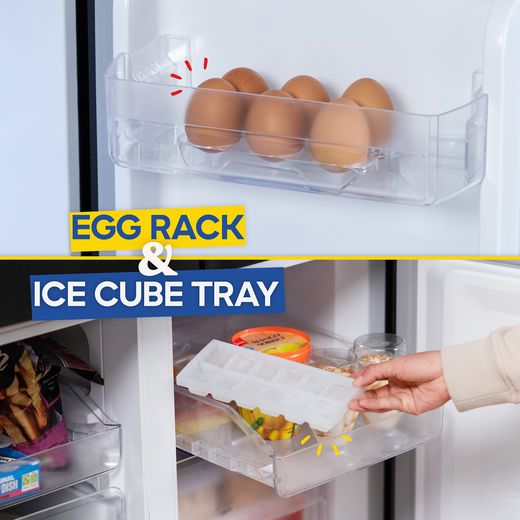 Russell Hobbs American Fridge Freezer - Black Steel - Annotation - Egg rack and ice tray shot