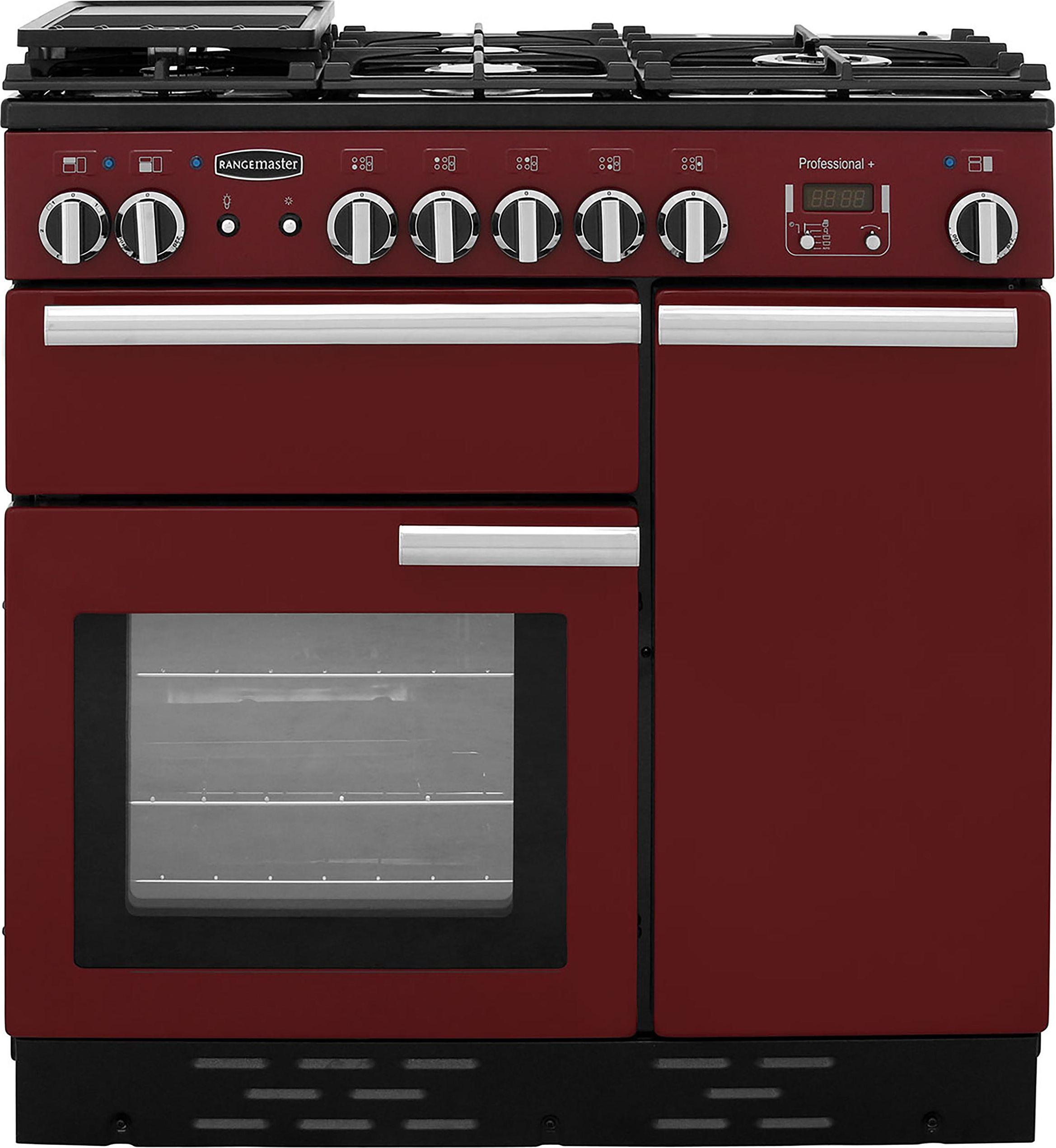 Rangemaster Professional Plus PROP90DFFCY/C 90cm Dual Fuel Range Cooker - Cranberry / Chrome - A/A Rated, Red