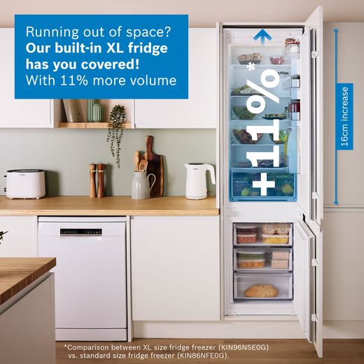 Bosch Series 2 KIN96NSE0G 194cm High 60/40 Integrated Fridge Freezer with Sliding Door Fixing Kit - White - Annotation - XL fridge