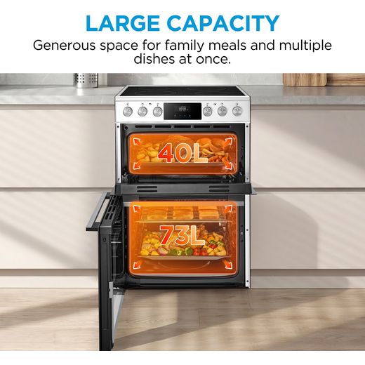 Midea MFO24EME4R118-WH 60cm Wide Double Oven Electric Cooker with Ceramic Hob - White - annotation - capacity