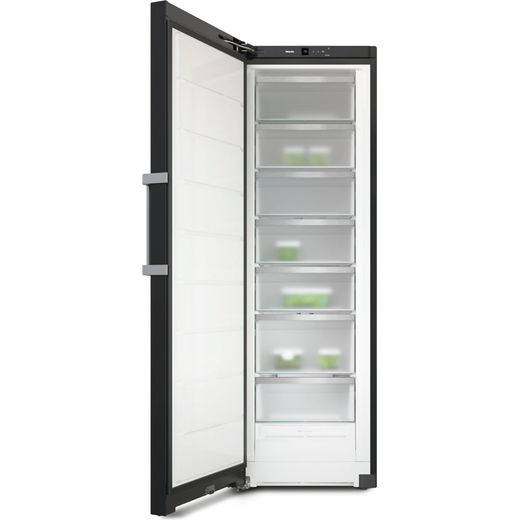 Miele FNS4782D BST 186cm Upright Freezer - Black Steel - front with door open shot 
