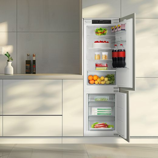 Fridgemaster MBC55252NE 177cm 70/30 Integrated No Frost Fridge Freezer with Sliding Door Fixing Kit - White - Fridge freezer in kitchen