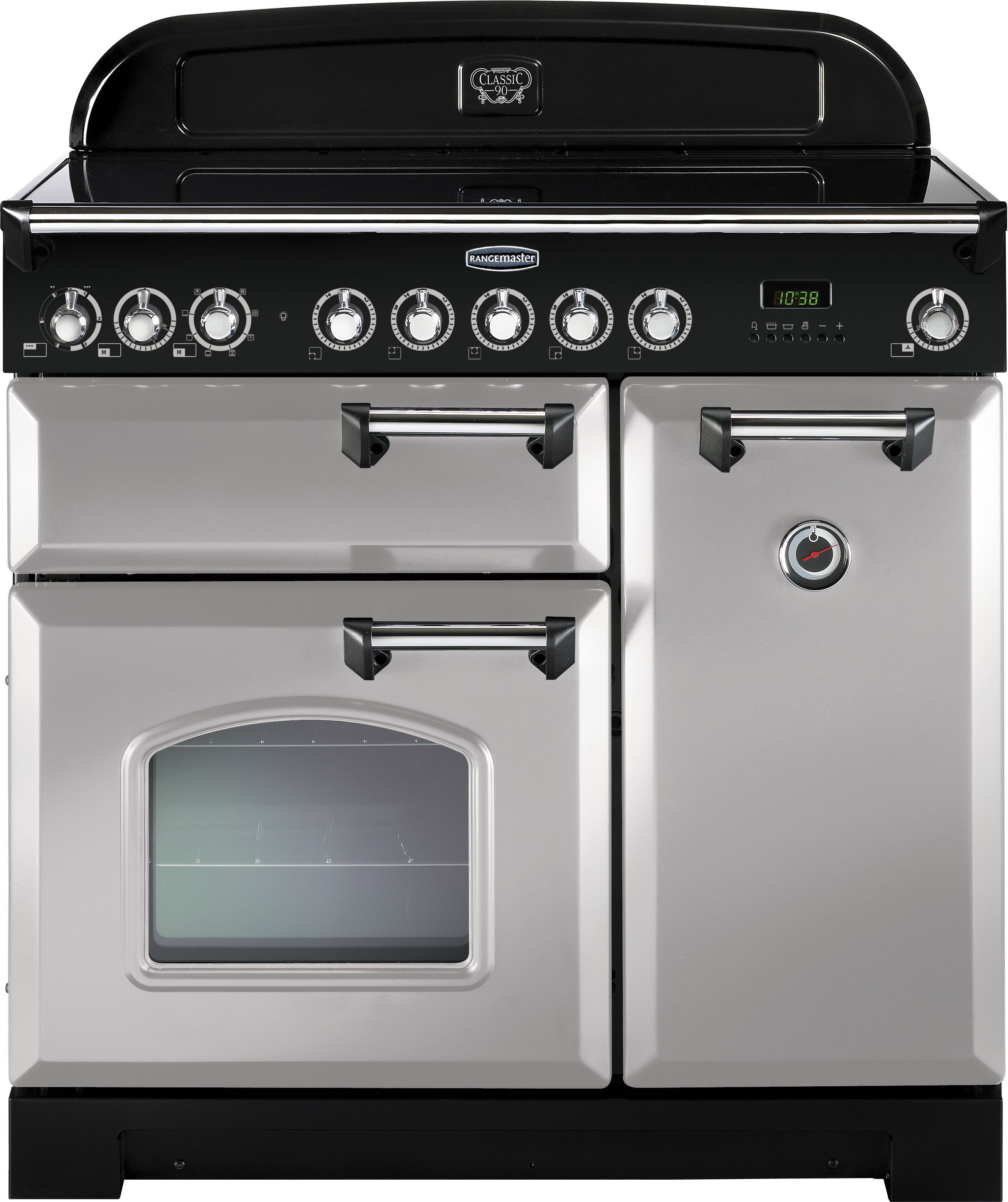 Rangemaster Classic Deluxe CDL90EIRP/C 90cm Electric Range Cooker with Induction Hob - Royal Pearl / Chrome - A/A Rated, Grey