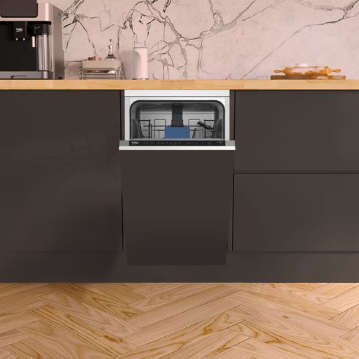 Beko HygieneShield™ Integrated Slimline Dishwasher - Black - dishwasher in kitchen shot