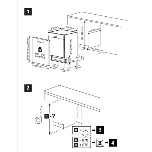 Beko Integrated Standard Dishwasher - Black - Annotation - Dimension shot