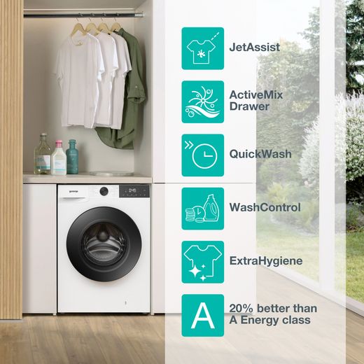Gorenje G200 Series WG2P114A22/UK 11kg Washing Machine with 1400 rpm - White - Annotation - Features