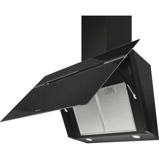 Hotpoint PHVS91FLTDPK Chimney Cooker Hood - Black - Left perspective lid open shot
