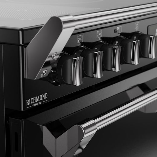 Stoves Richmond Deluxe 90Ei RTY 90cm Electric Range Cooker with Induction Hob - Black - Close up handle shot 