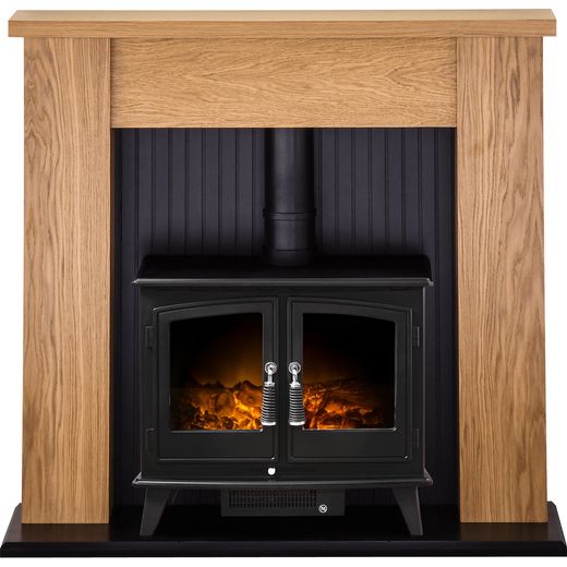 Adam Fires New England Suite with Woodhouse Electric Fire 21878 Log Effect Suite And Surround Fireplace - Oak