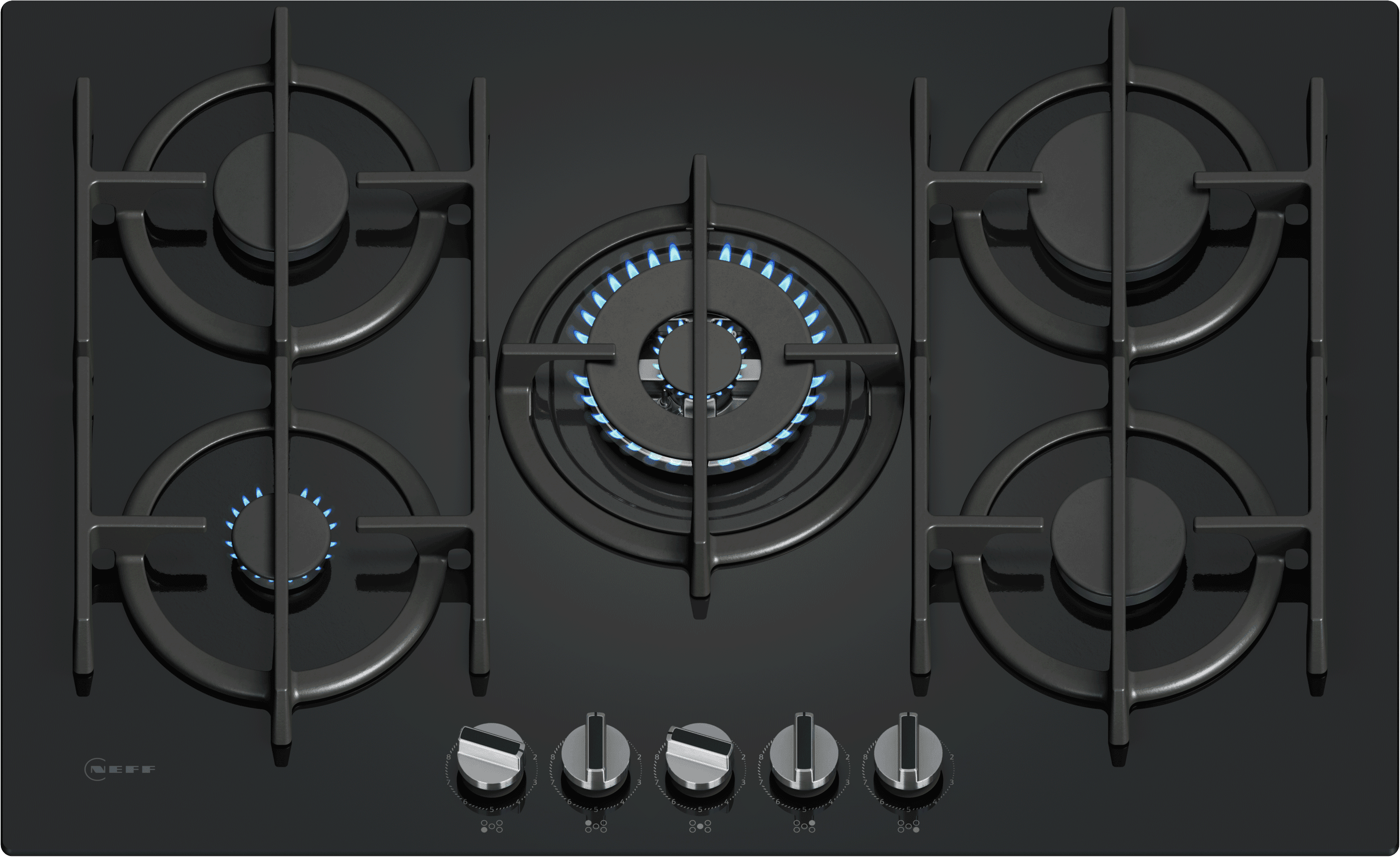 NEFF T27PIQ4S0 5 Burner Gas Hob - Black - Cast Iron Pan Supports