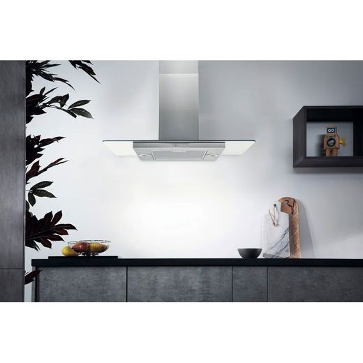 Hotpoint 90cm Island Cooker Hood - Stainless Steel - Cooker hood in kitchen shot