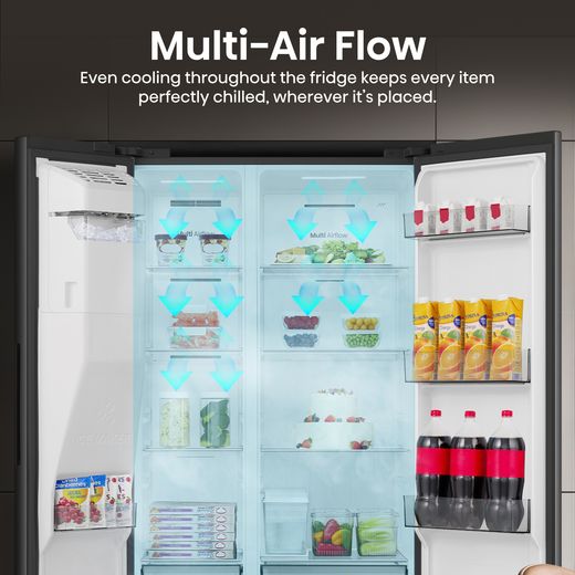 Hisense American Fridge Freezer - Black Stainless Steel - Annotation - Multi-air flow