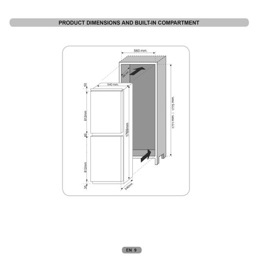 Hoover Integrated 50/50 Frost Free Fridge Freezer with Sliding Door Fixing Kit - White - Dimensions