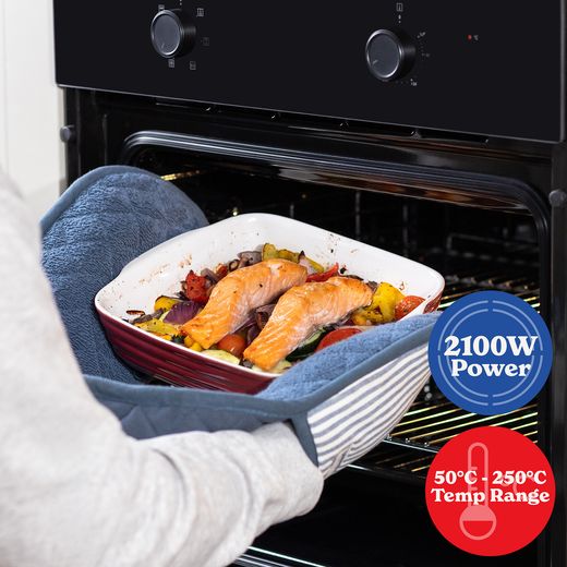 Russell Hobbs RHFEO7008MB Built In Electric Single Oven - Matte Black - Annotation - Power and temp range