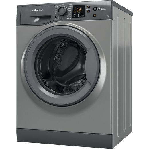 Hotpoint Anti-Stain NSWM 846 GG UK 8kg Washing Machine with 1400 rpm - Graphite - Left perspective shot