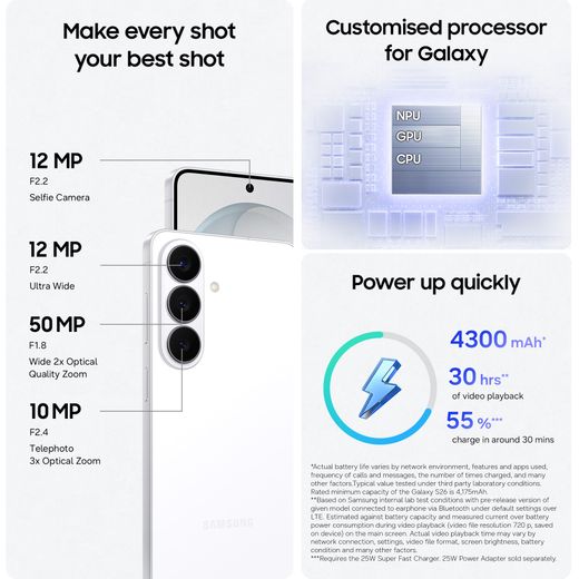 Samsung Galaxy S26 512GB Smartphone in White - Annotation - features