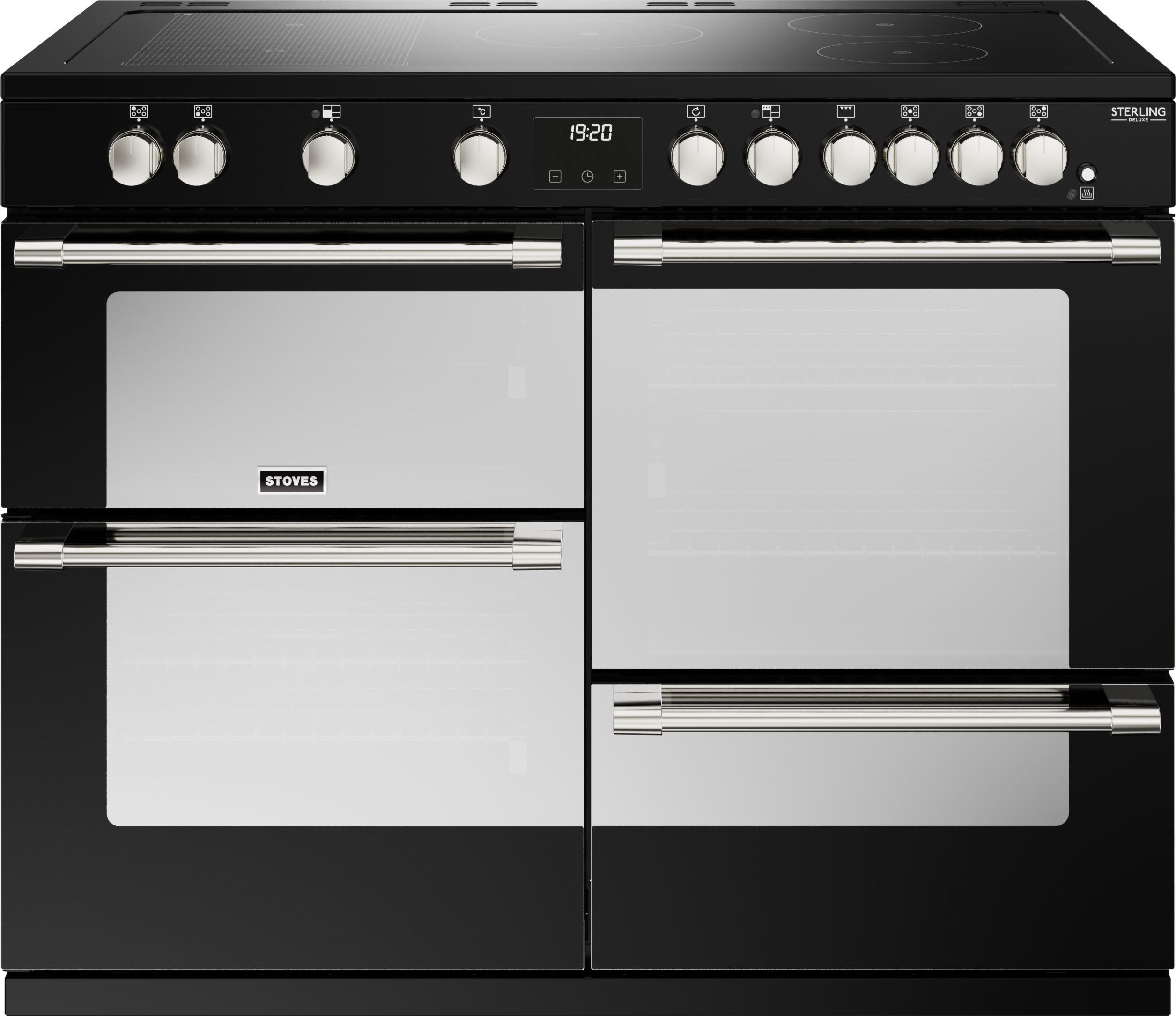 Stoves Sterling Deluxe ST DX STER D1100Ei RTY BK 110cm Electric Range Cooker with Induction Hob - Black - A/A/A Rated, Black