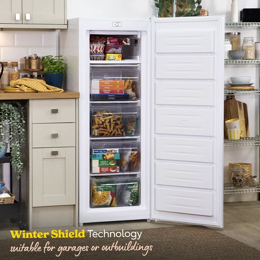 Russell Hobbs Upright Freezer - White - Annotation - Winter Shield Technology