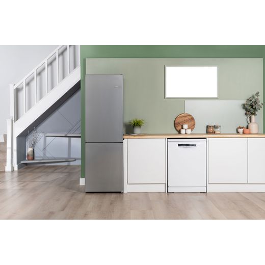 Bosch Series 4 60/40 Frost Free Fridge Freezer - Stainless Steel Effect  - Fridge freezer in kitchen shot
