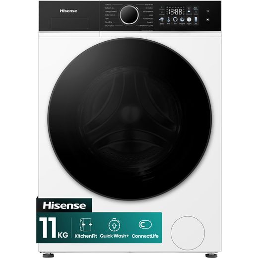 Hisense 3i KitchenFit Series WF3I1143BWL 11kg WiFi Connected Washing Machine with 1400 rpm - White  - fornt shot
