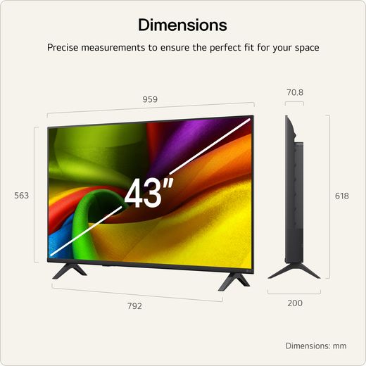 LG NANO AI NU85 43" 4K Ultra HD Smart TV - Annotation - dimension shot 