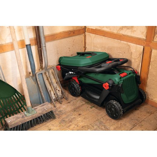 Bosch 06008B9P70 Lawn Mower, Including Battery - Lawn mower in shed