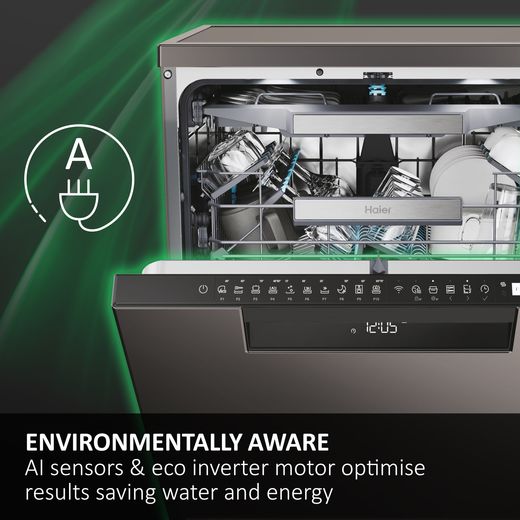 Haier i-Pro Series 7 Standard Dishwasher - Graphite - Annotation - AI sensors and eco inverter