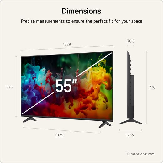 LG 55" 4K Ultra HD MiniLED Smart TV [2026] - Dimensions