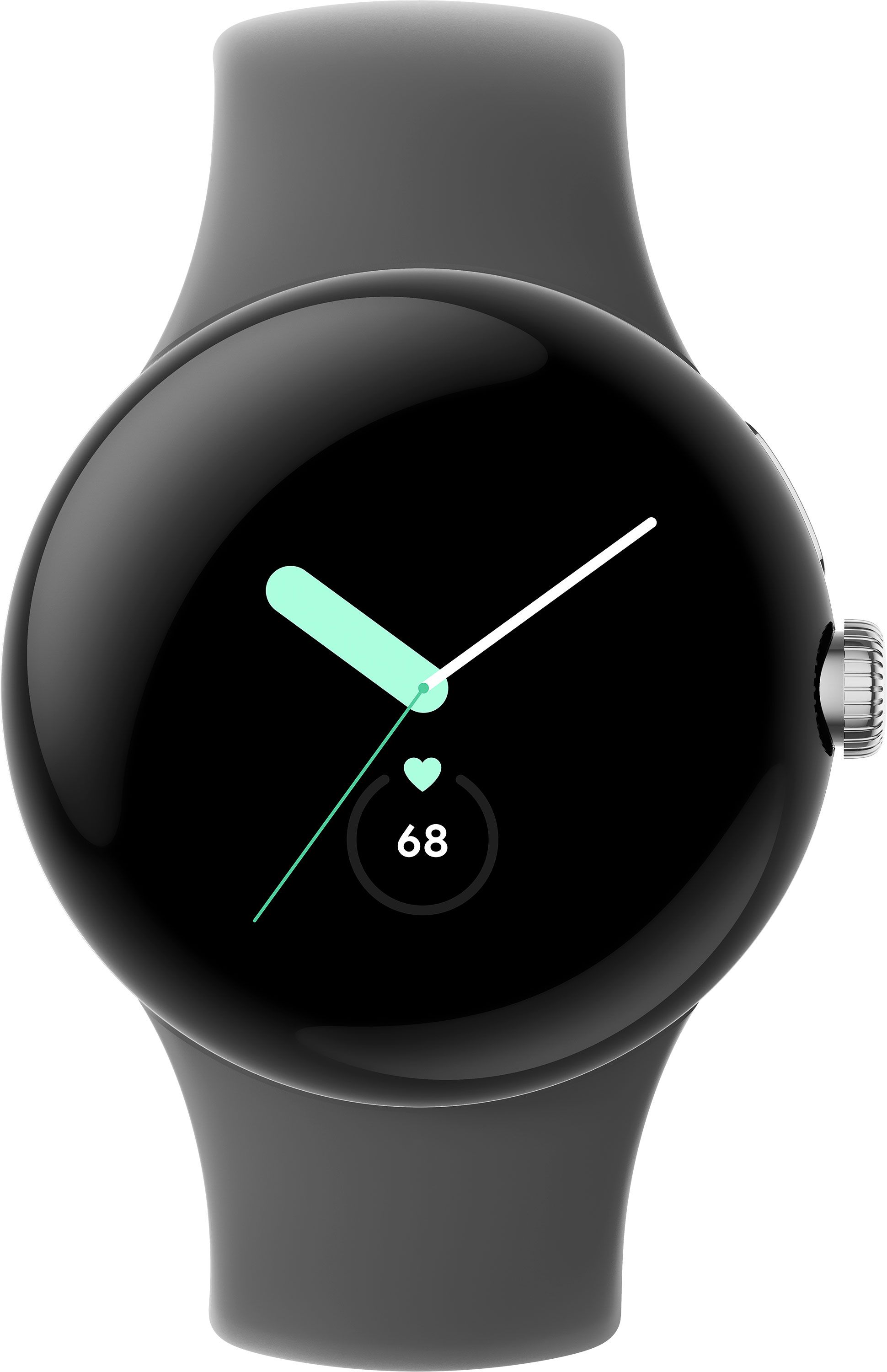 Google Pixel Watch 41mm Polished Silver Stainless Steel Case with Active Band in Charcoal, Charcoal