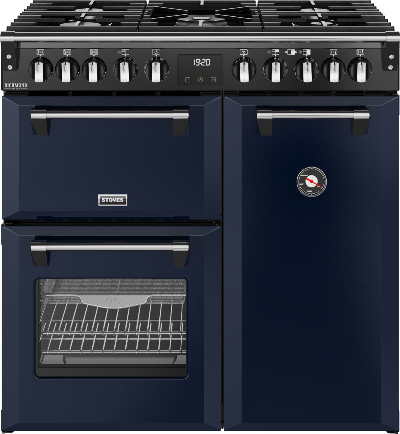 Stoves Richmond 90cm Dual Fuel Range Cooker - Midnight Blue - 5 Gas Burners, 3 Ovens
