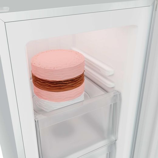Hoover H-FREEZE 300 MINI HONUQ2L38EWK 85cm Small Upright Freezer - White - Cake inside fridge shot